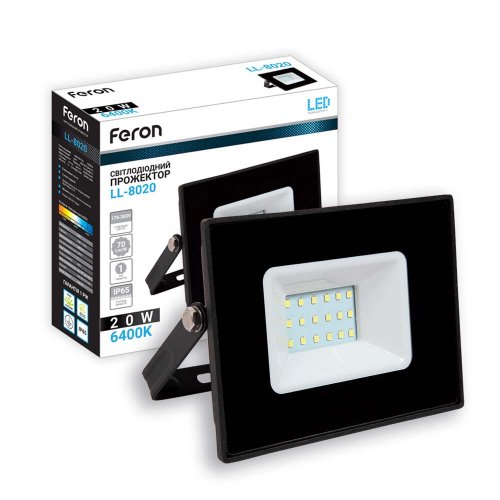 Світлодіодний прожектор Feron LL-8020 20Вт 6400K IP65 чорний
